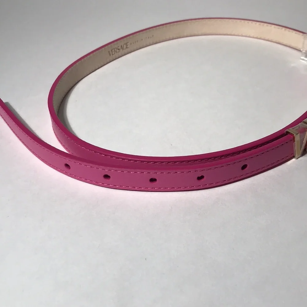 New Authentic Versace Pink Logo Leather Bracelet